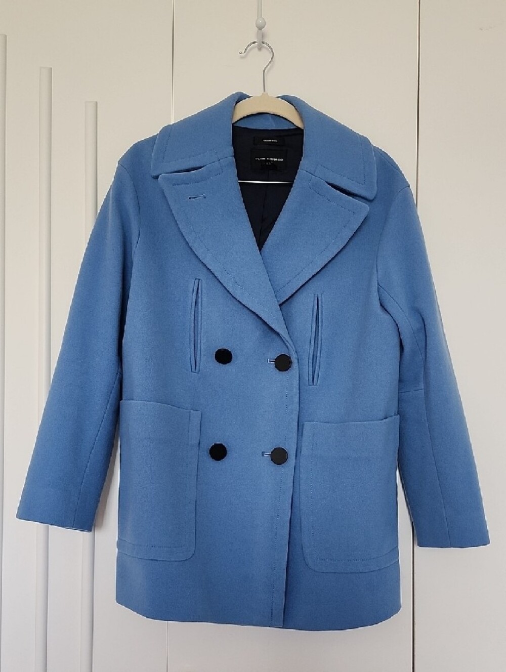 Club Monaco Light Blue Double-Breasted Wool Peacoat